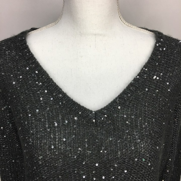 Apt 9 Gray Knitted Vneck Sweater w Silver Sequin - Picture 3 of 7